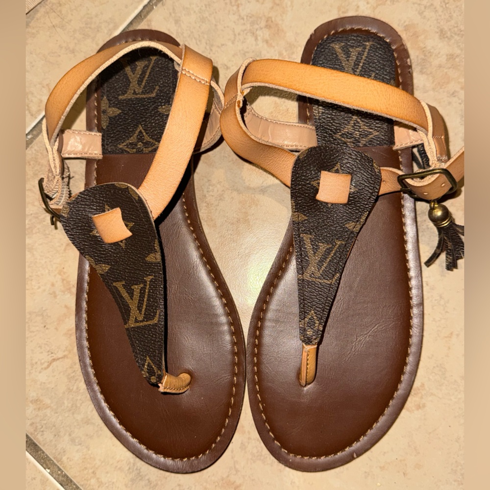 Louis Vuitton Brown and Tan Leather Sandals